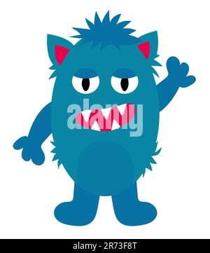 Blaues pelziges Monster. Design mit Kindercharakteren für Poster, Babyprodukte-Logo und Verpackung. Flache Vektordarstellung. Stock Vektor