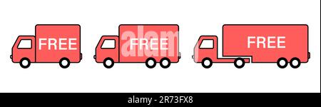 Gratis Lieferung Symbolset mit LKWs. Fracht, Liefersymbol. Symbole für Zustellungsdienste Stock Vektor