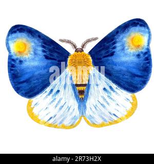 Handbemalter, wasserfarbener, leuchtend strukturierter blauer Schmetterling Stockfoto