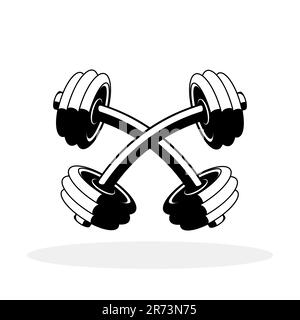 Design des Fitnesslogos. Gekreuzte Kurzhantel. Schwarzes Symbol für Karosseriebau. Vektordarstellung. Stock Vektor