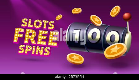 Slots-Freispiele 100, Flyer-Poster, Bannerspiel. Vektor Stock Vektor