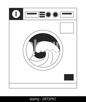 Münzbetriebene Waschmaschine mit Meereswellen und Kunstvektorsymbol Stock Vektor