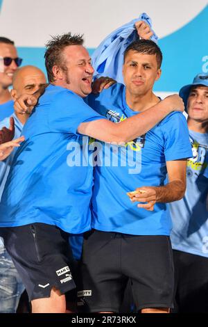 Manchester, Großbritannien. 12. Juni 2023. Rodri of Manchester City während der Siegesparade, die im Rathaus in Manchester endet. Foto: 12. Juni 2023. Das Bild sollte lauten: Gary Oakley/Sportimage Credit: Sportimage Ltd/Alamy Live News Stockfoto