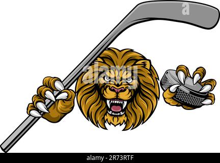 Lion Eishockey-Spieler Cartoon Sport Maskottchen Stock Vektor