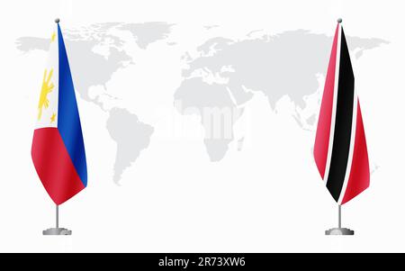 Flaggen der Philippinen und Trinidad und Tobago für offizielles Treffen vor dem Hintergrund der Weltkarte. Stock Vektor