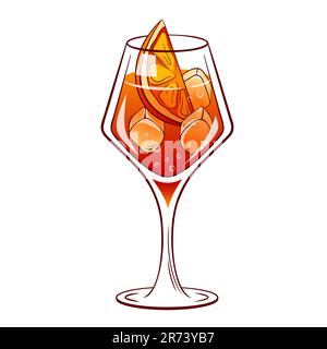 Campari Spritz Cocktail im Glas mit Eis und einer Scheibe Orange. Italienischer Sommeraperitif. Retro-Abbildung für das Balkenmenü. Vektordarstellung auf einem Stock Vektor