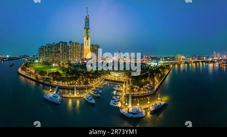 12. März 2023: Panoramablick auf das Wohngebiet Landmark, wo sich das 81-stöckige Gebäude befindet, Binh Thanh District, HCMC Stockfoto