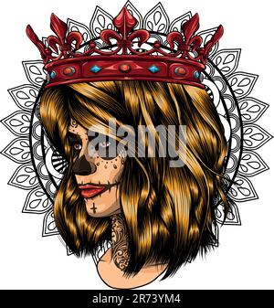 Totes Mädchen mit Sugar-Schädel-Make-up-Vektordesign Stock Vektor