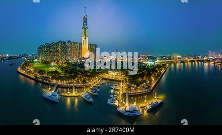 12. März 2023: Panoramablick auf das Wohngebiet Landmark, wo sich das 81-stöckige Gebäude befindet, Binh Thanh District, HCMC Stockfoto