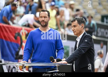 Laurent Luyat und Michael Llodra während des French Open-Finales, Grand-Slam-Tennisturnier am 11. Juni 2023 im Roland-Garros-Stadion in Paris, Frankreich. Foto Victor Joly/DPPI – Foto: Victor Joly/DPPI/LiveMedia Stockfoto