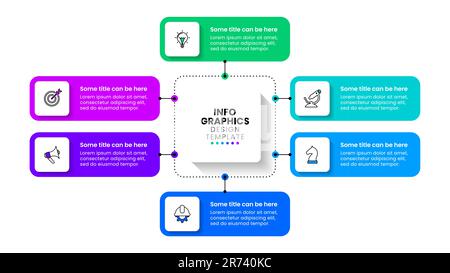 Infografik-Vorlage mit Symbolen und 6 Optionen oder Schritten. Rechtecke. Kann für Workflow-Layout, Diagramm, Banner, webdesign verwendet werden. Vektorgrafik Stock Vektor