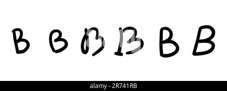 Einfaches schwarzes, englisches lateinisches B-Buchstabensymbol. Vektordarstellung im handgezeichneten Zeichentrickstil isoliert auf weißem Hintergrund. Für Kinder Stock Vektor