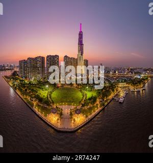 12. März 2023: Panoramablick auf das Wohngebiet Landmark, wo sich das 81-stöckige Gebäude befindet, Binh Thanh District, HCMC Stockfoto