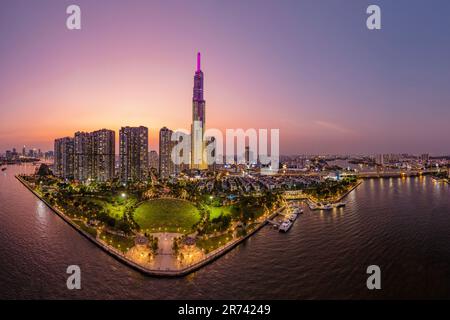 12. März 2023: Panoramablick auf das Wohngebiet Landmark, wo sich das 81-stöckige Gebäude befindet, Binh Thanh District, HCMC Stockfoto