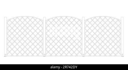 Konturketten-Gliederzaun. Metalldrahtzaun. Gitterkonstruktion der Außenkontur. Kreative Vektordarstellung von Maschendrahtzaun aus Stahlgeflecht. Stock Vektor