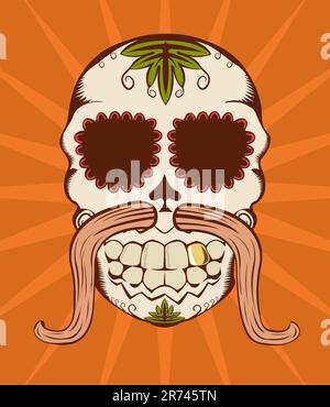 Vektordarstellung eines orangefarbenen dekorativen Zuckerschädels Stock Vektor