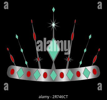 Krone mit Edelsteinen verkrustet Cartoon-Vektorgrafik auf schwarzem Hintergrund Stock Vektor
