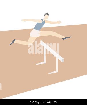 Hurdle Race Sportler Athlet Springen über Hürde isolierte Vektor-Illustration auf weißem Hintergrund Stock Vektor