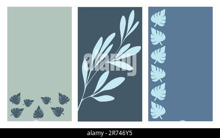Tropische Blätter. Hintergrundinformationen für Social-Media-Storys. Speicherplatz kopieren. Vertikalvektorabbildungen. Isoliert auf weißem Hintergrund Stock Vektor