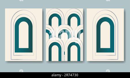 Vintage minimalistischer ästhetischer Illustrationssatz. Geometrische Formzusammensetzungen. Stock Vektor