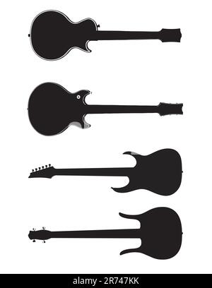 Vektor-Bilder von allen Arten von Gitarren, die über einen weißen Hintergrund isoliert / Vector Gitarren-Silhouetten Stock Vektor