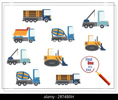 Finde ein Paar, pädagogisches Spiel für Kinder, Cartoon-Autos. Stock Vektor
