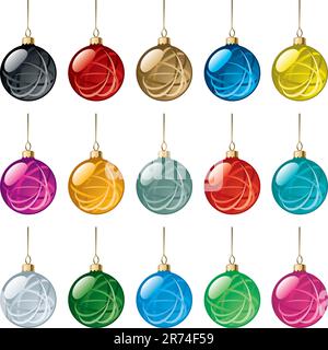 Set mit Glaskugeln mit Schneeflocken-Ornamenten. Vektordarstellung Stock Vektor