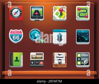 Symbole für Apps/Dienste auf Mobilgeräten. Teil 1 von 12 Stock Vektor