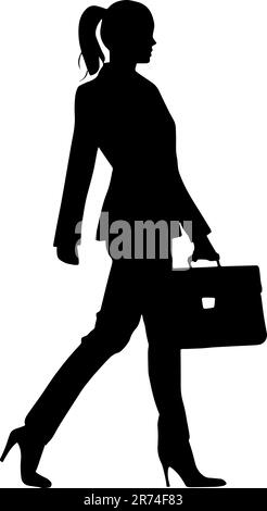 Silhouette einer Geschäftsfrau mit Aktentaschen-Walking isoliert auf weißem Hintergrund. Vektordarstellung Stock Vektor