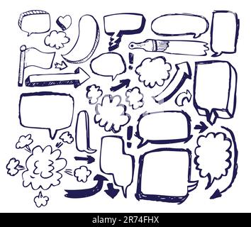 Doodle Sketch Speech Bubble Arrow Vector Illustration Set Stock Vektor