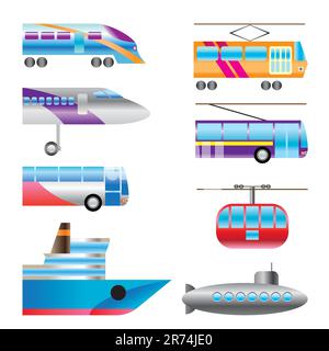 Verschiedene Arten von Transportsymbolen - Vektorsymbolgruppe Stock Vektor