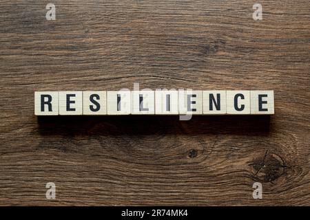 Resilienz – Wortkonzept auf Bausteinen, Text, Buchstaben Stockfoto