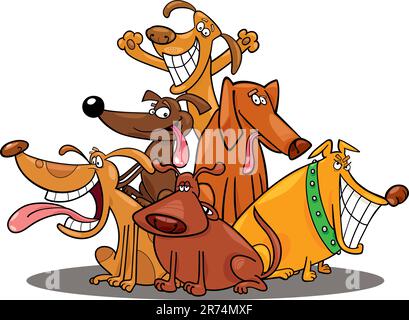 Cartoon-Illustration der lustige Hunde-Gruppe Stock Vektor