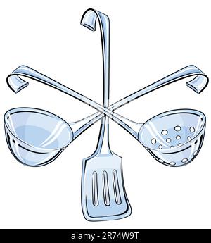 Stellen Sie die Vektordarstellung der Küchenutensilien ein Stock Vektor