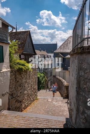 Große Kathedraltreppe, Limburg am Lahn, Lahn-Tal, Westerwald, Hessen, Deutschland Stockfoto