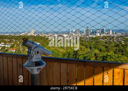 Blick auf die Skyline vom Goetheturm in Stadtwald in Sachsenhausen, Frankfurt am Main, Hessen, Deutschland Stockfoto