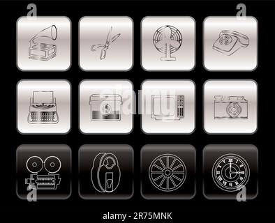 Retro Business und Office Objekt Symbole - Vektor Icon Set Stock Vektor
