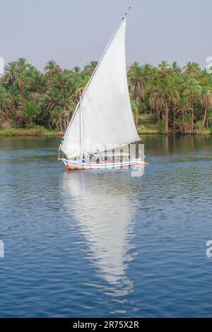 Das Felukenboot gleitet über den Nil. Stockfoto