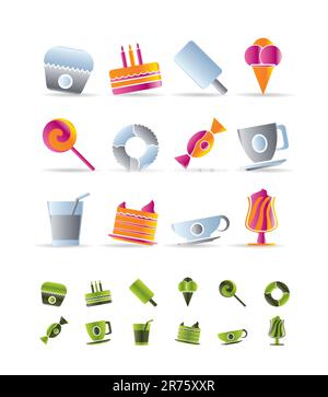 Süße Speisen und Süßwaren Symbole - Vektor Icon Set Stock Vektor