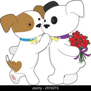 Ein männlicher Welpe ist, seinen Schatz ein Bündel Rosen wie Herzen geformt Stock Vektor