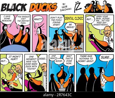 Schwarz-Enten-Comic-Strip-Folge 3 Stock Vektor