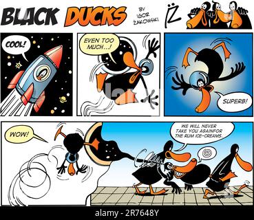 Schwarz-Enten-Comic-Strip-Folge 1 Stock Vektor