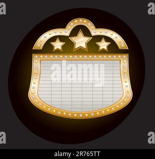 Golden Theater Festzelt mit Sternen und Lichter auf schwarz, Vektor-illustration Stock Vektor