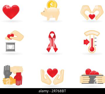 Symbole für Spenden und Wohltätigkeitsorganisationen Stock Vektor