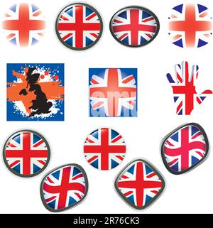 Britische Flagge Symbole Symbole Tasten Vektor-Illustration UK Stock Vektor