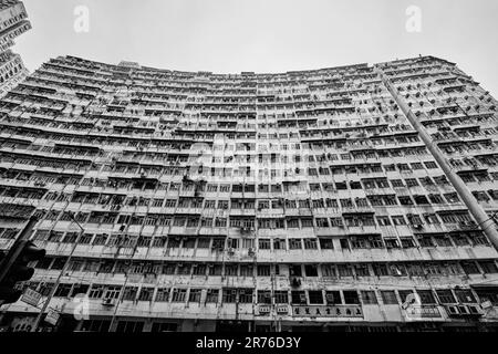 Quarry Bay, Hongkong - April 2023: „Yik Cheong“-Gebäude, auch bekannt als das Monstergebäude, das dicht besiedelte Wohnungen ist Stockfoto