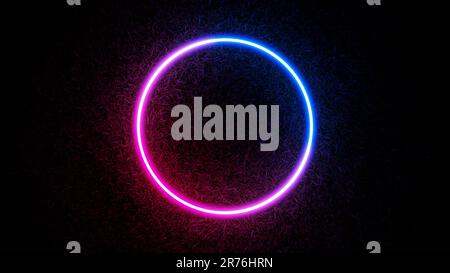 Leuchtender Neonring im Gras im Dunkeln. 3D-Rendern Stockfoto