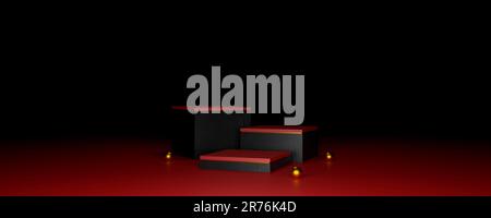 Red Podium minimal auf der Bühne mit süßen roten Plattform. Bühne, um Kosmetik-und Getränkeprodukt zu zeigen. Bühne Sommer auf Sockel moderne 3D Studio rot Platfo Stockfoto
