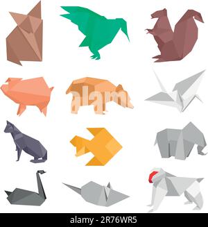 origami-ähnliche Illustrationen verschiedener Tiere Stock Vektor