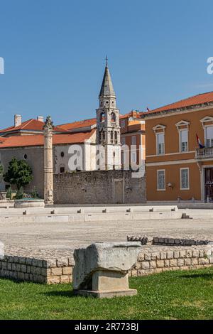 Die Kirche St. Elijah und die Säule der Schande stehen auf der römischen piazza, Zadar Stadt Kroatien Stockfoto